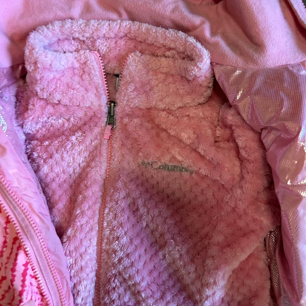 Columbia Girls Pink Chevron 3-in-1 Interchange Jacket Omni-Heat Small